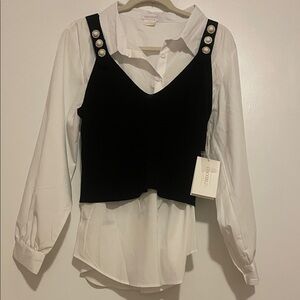 Couture White and Black Women's Blouse with Vest
